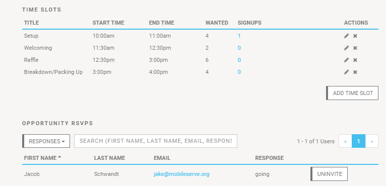 Timeslots RSVP